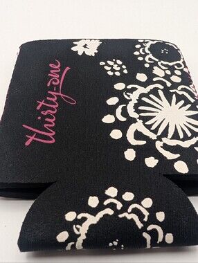 Thirty-One 10th Anniversary Party Thermal Can Cooler Koozie Black Floral NWT